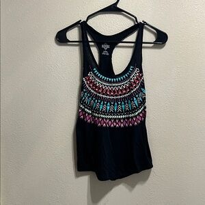Empyre Black Tank Top with Pink and Blue Geometric Design